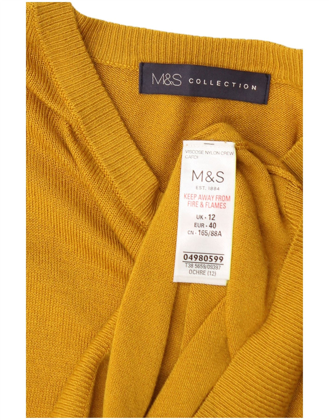 MARKS & SPENCER Suéter tipo cárdigan para mujer UK 12 Viscosa amarilla mediana