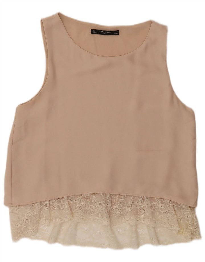 Zara Mujer Blusa Sin Mangas Top UK 10 Small Beige