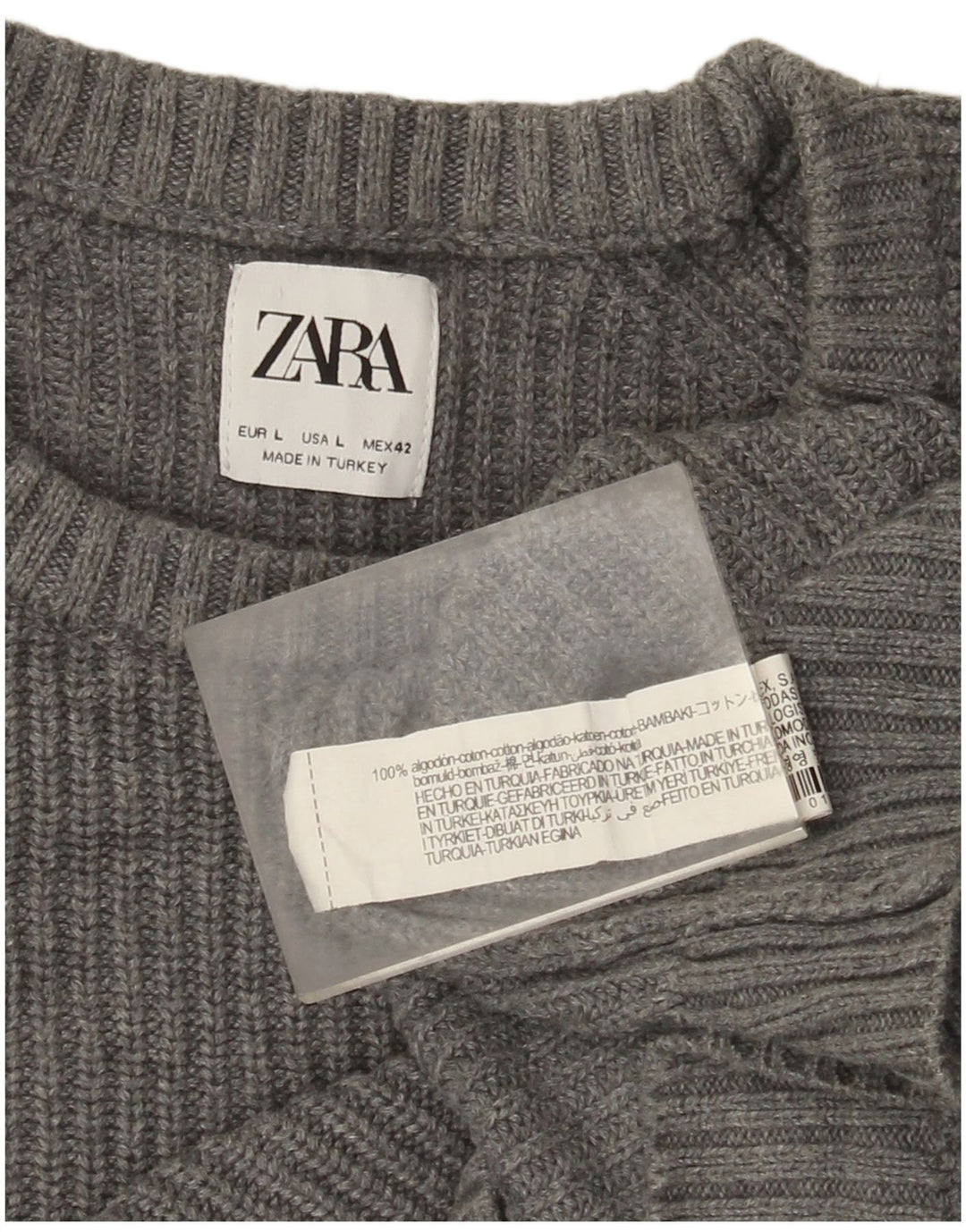 Zara Hombre Jersey De Cuello Redondo Jersey Grande Gris Algodón