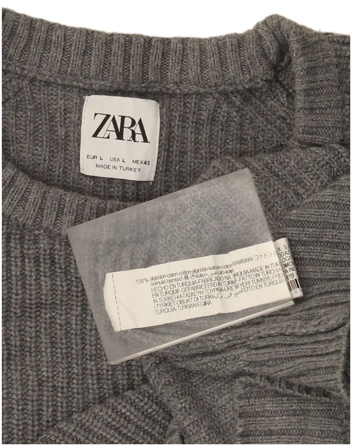 Zara Hombre Jersey De Cuello Redondo Jersey Grande Gris Algodón