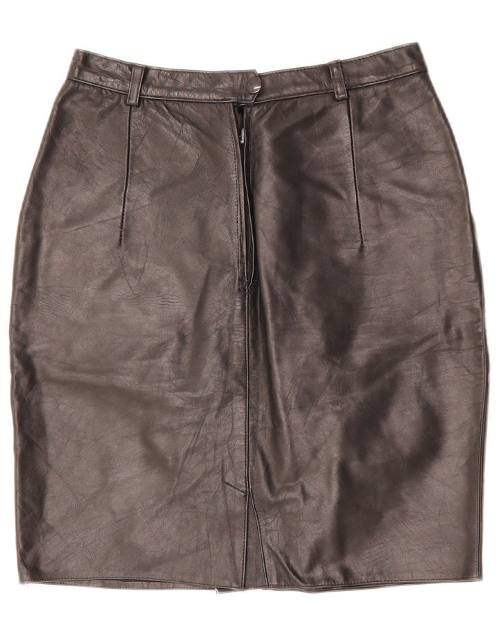 Vintage mujer cuero lápiz falda W26 pequeño negro
