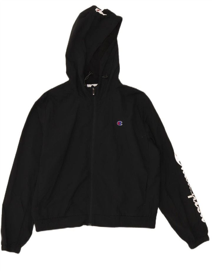 CHAMPION Womens Oversized Graphic Zip Hoodie Sweater UK 14 Medium Black