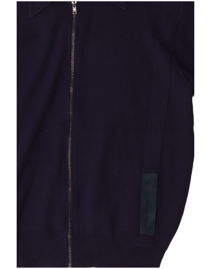 Vintage hombres Cardigan suéter medio azul marino lana