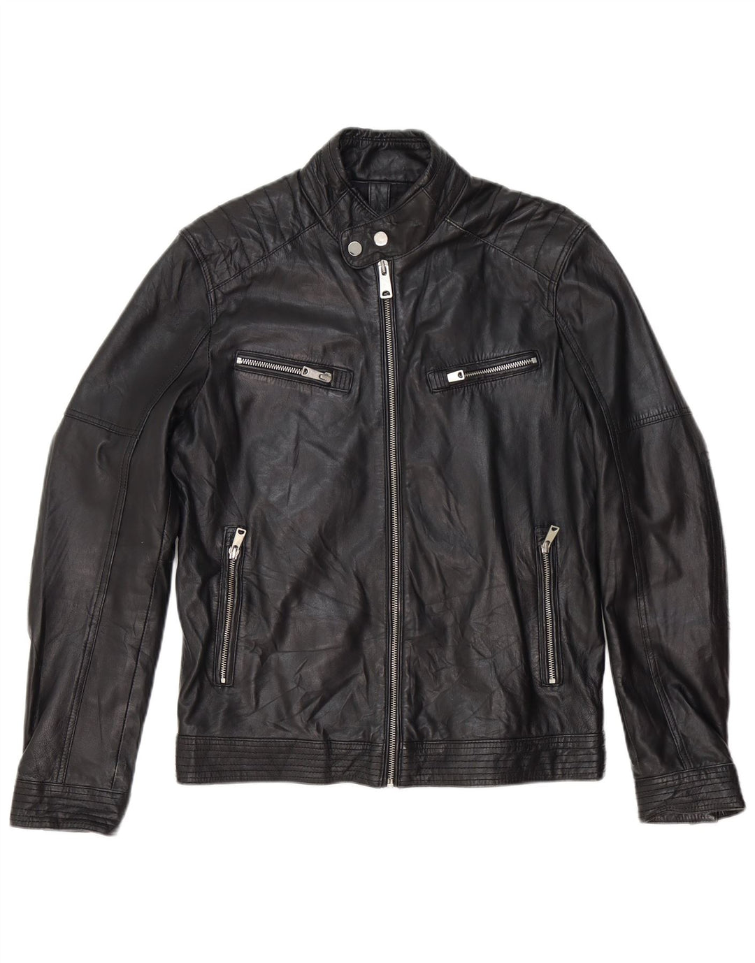 Conbipel Chaqueta motera de cuero para mujer IT 46 Cuero negro grande