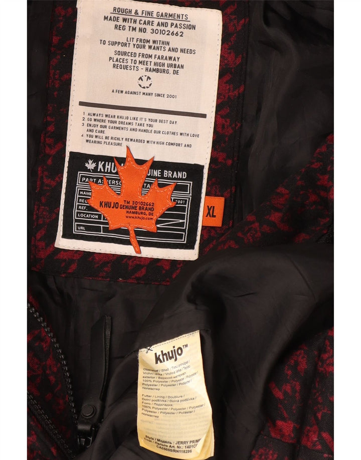 KHUJO Abrigo acolchado con capucha para mujer ES 40 XL Poliéster de pata de gallo rojo