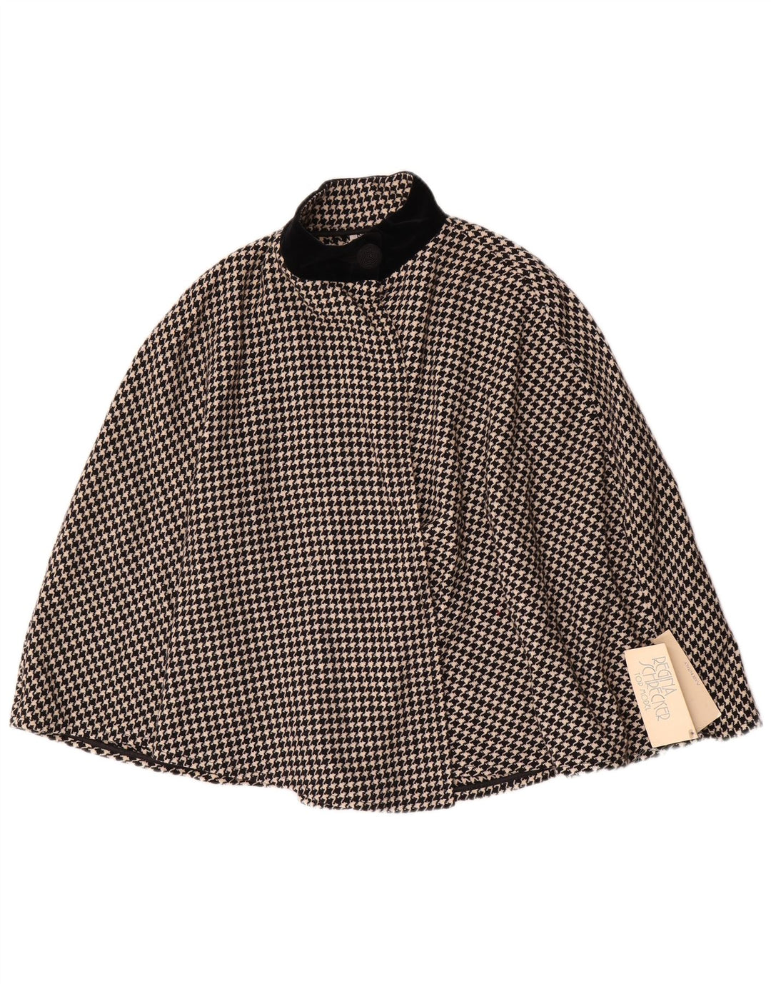 Regina Schrecker Poncho para mujer IT 42 Lana de pata de gallo negra mediana