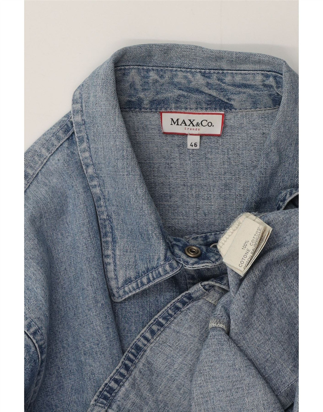 MAX & CO. Camisa vaquera de manga 3/4 para mujer IT 46 Algodón azul grande