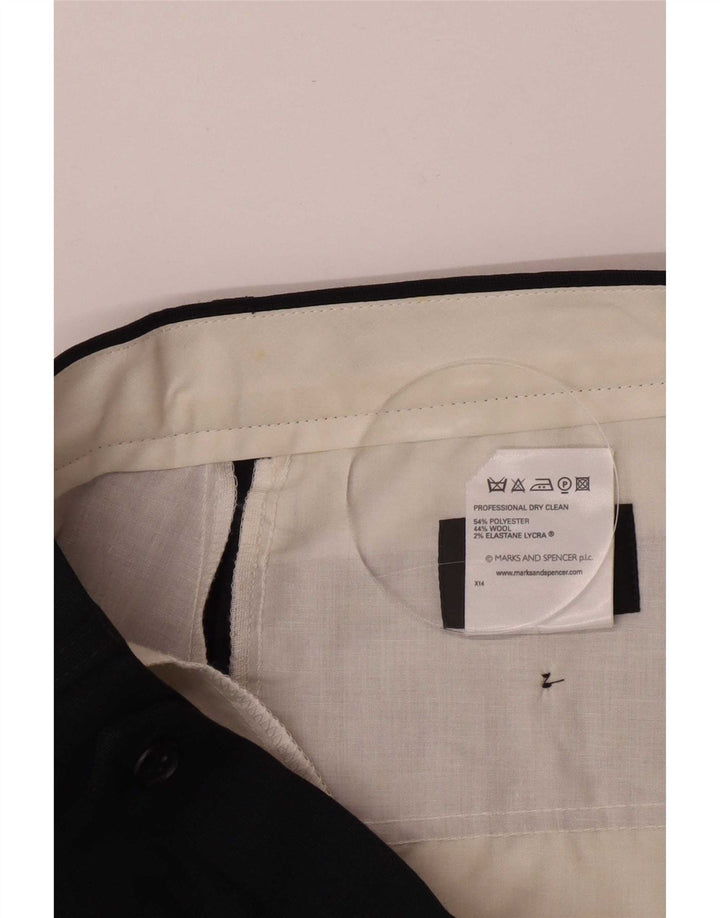 Marks & Spencer Pantalón de traje con pinzas para hombre W34 L33 Poliéster azul marino