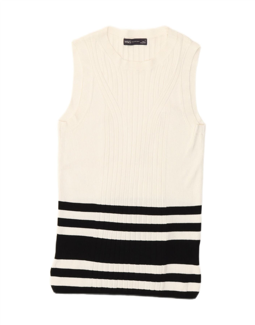 Marks & Spencer Camiseta sin mangas para mujer UK 12 Viscosa a rayas blancas medianas