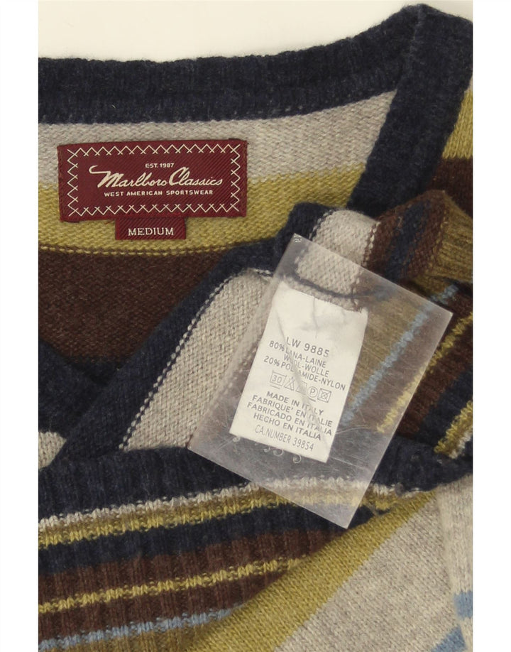 Marlboro Classics - Jersey con cuello en V para hombre, talla mediana, multicolor, a rayas