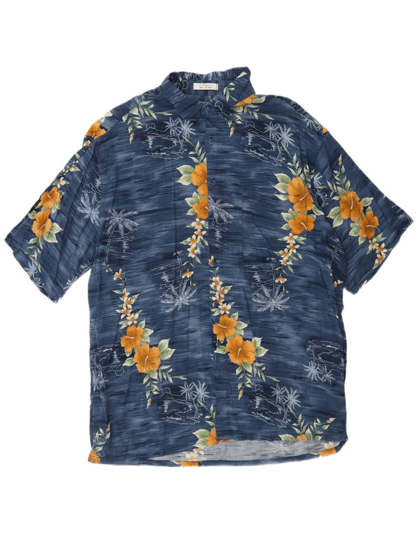 Pierre Cardin Camisa de manga corta para hombre Rayón floral azul marino grande