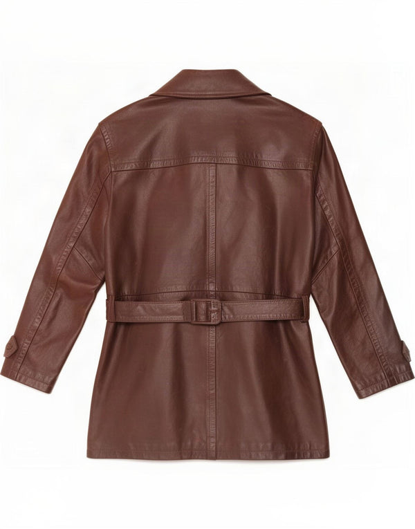 Swish Chaqueta de cuero con doble botonadura y manga 3/4 para mujer UK 10 Small Brown