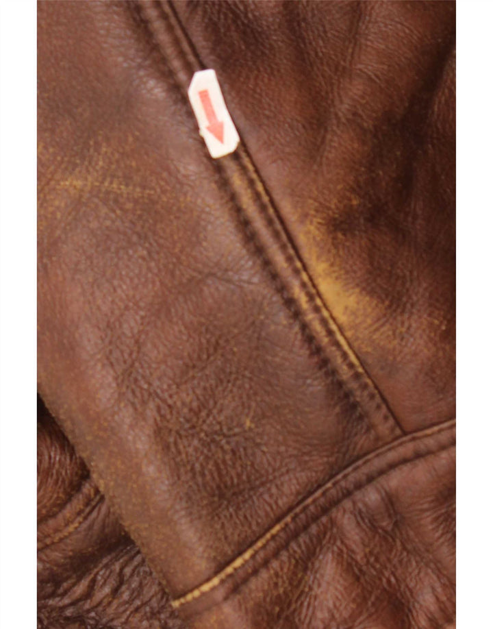 Chaqueta de piel de oveja vintage para hombre IT 52 XL Marrón Shearling