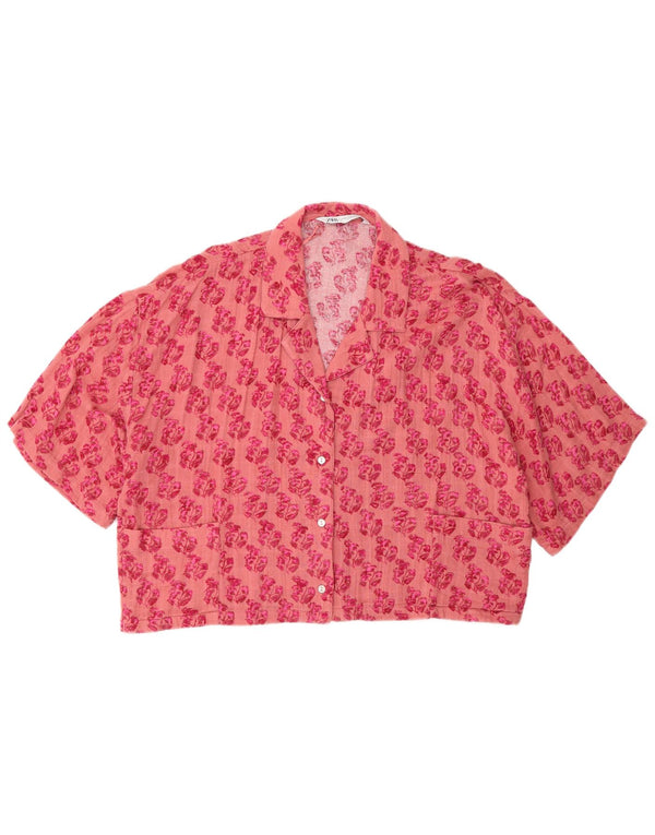 Zara Mujer Blusa Camisera De Manga Corta Extragrande UK 44 Mediano Rosa Floral