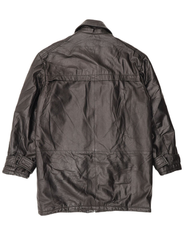Abrigo de cuero vintage para hombre IT 48 Cuero negro medio