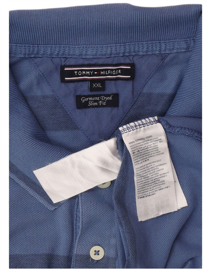 TOMMY HILFIGER Polo ajustado para hombre 2XL Algodón a rayas azules