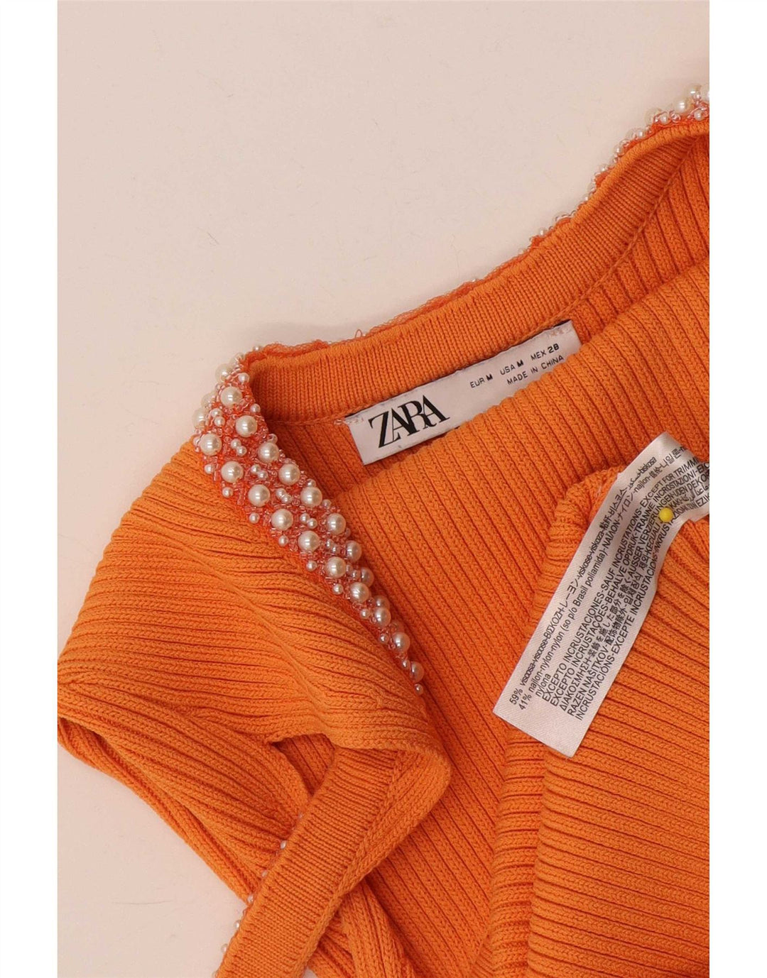 Zara Mujer Slim Fit Cami Top UK 44 Medio Naranja Viscosa