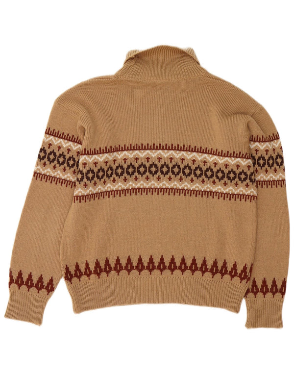 Vintage mujer rollo cuello jersey suéter Reino Unido 14 marrón medio Fair Isle