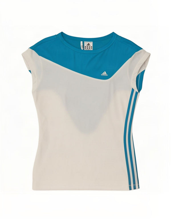 Adidas Mujer Climacool Camiseta Top UK 40 XL Blanco Colorblock Poliéster