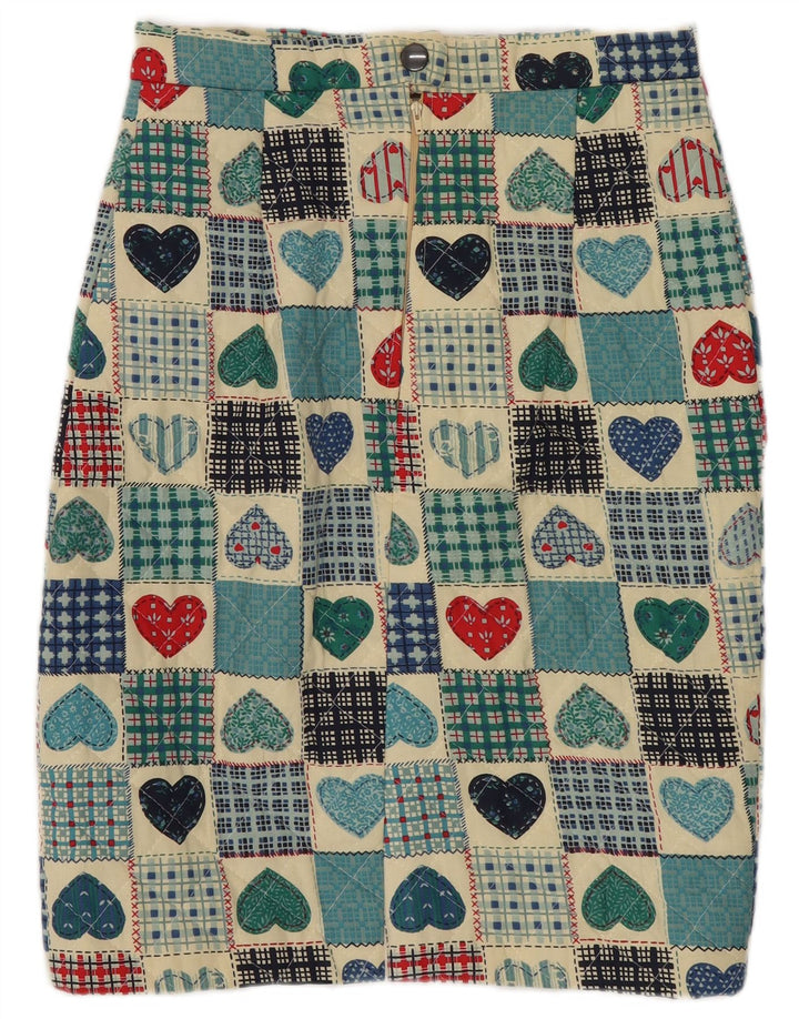 Vintage mujer acolchado lápiz falda W25 XS multicolor patchwork