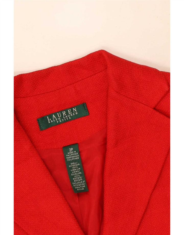 Ralph Lauren Chaqueta Blazer de 3 Botones para Mujer Petite Crop US 2 XS Lino Rojo