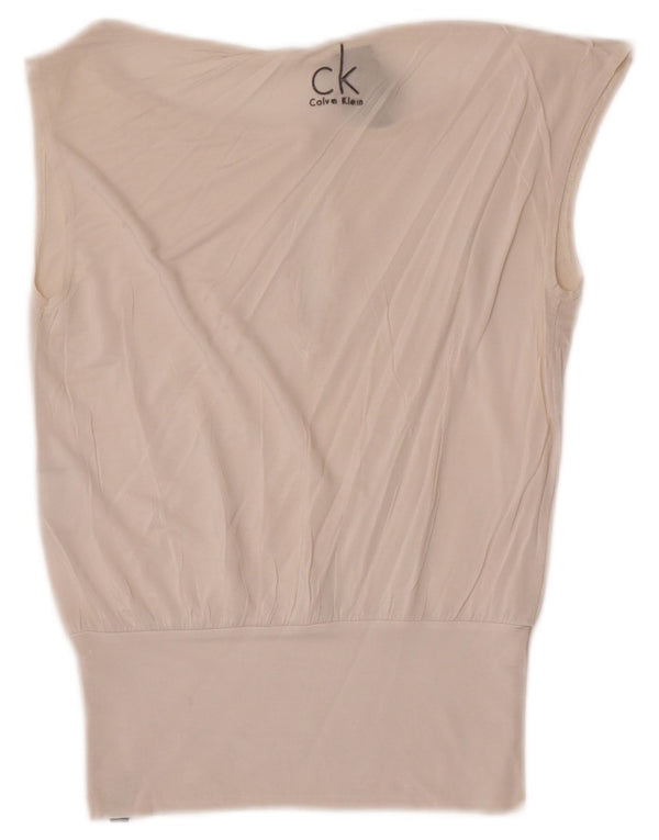 Calvin Klein Blusa sin mangas para mujer US 6 Medium White Viscosa