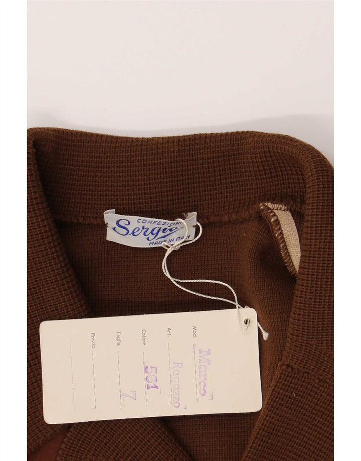 Vintage hombres Cardigan suéter pequeño marrón