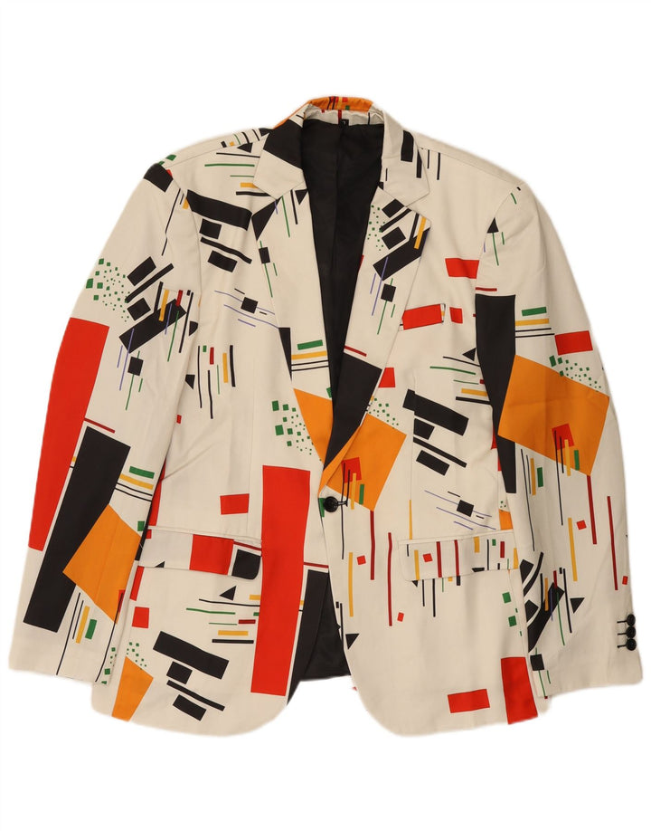 Vintage hombres 1 botón Blazer chaqueta Reino Unido 40 grande blanco geométrico