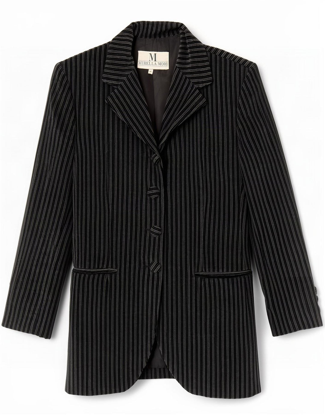 Mirella Mori Chaqueta Blazer de Terciopelo de 3 Botones para Mujer UK 42 Gris Medio Rayas