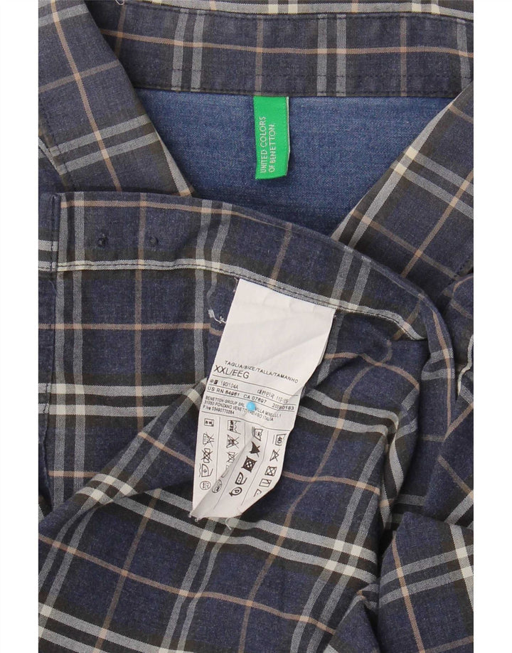 Camisa Benetton Hombre 2XL Algodón A Cuadros Azul Marino