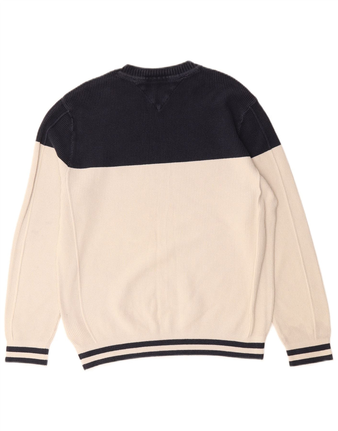 Tommy Hilfiger Jersey con cuello redondo para hombre, color blanco roto, color block