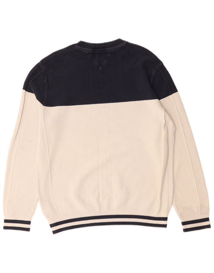 Tommy Hilfiger Jersey con cuello redondo para hombre, color blanco roto, color block