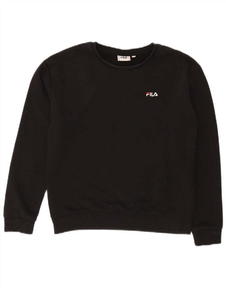Fila Mujer Sudadera Jumper Reino Unido 10 Pequeño Algodón Negro