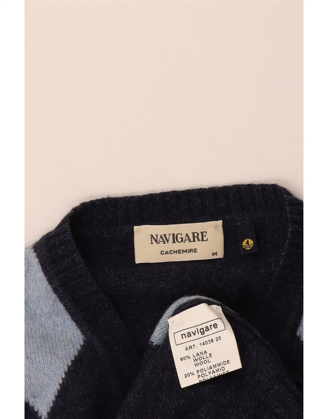 Navigare Jersey con Cuello en V para Hombre Jersey Medio Azul Marino Argyle/Lana Diamante