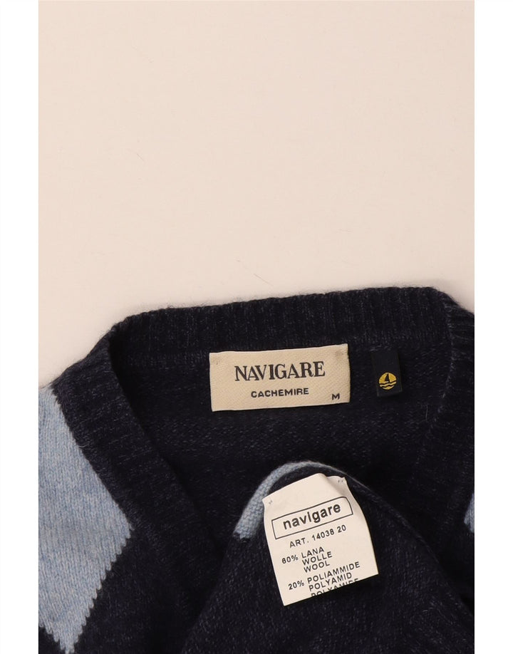 Navigare Jersey con Cuello en V para Hombre Jersey Medio Azul Marino Argyle/Lana Diamante