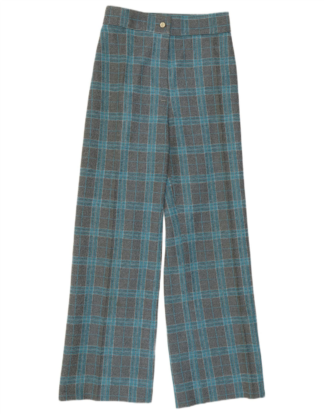 VINTAGE Pantalones casuales de pierna ancha y cintura alta para mujer W27 L29 Cuadros grises