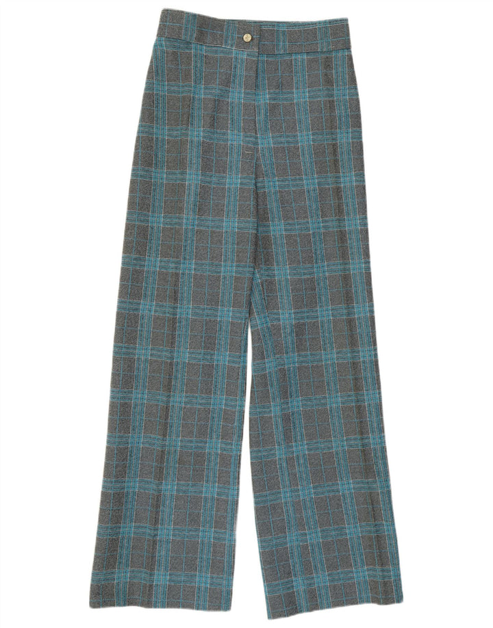 VINTAGE Pantalones casuales de pierna ancha y cintura alta para mujer W27 L29 Cuadros grises