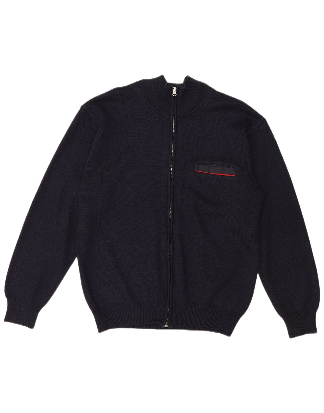 Vintage hombres completo zip cardigan suéter medio azul marino