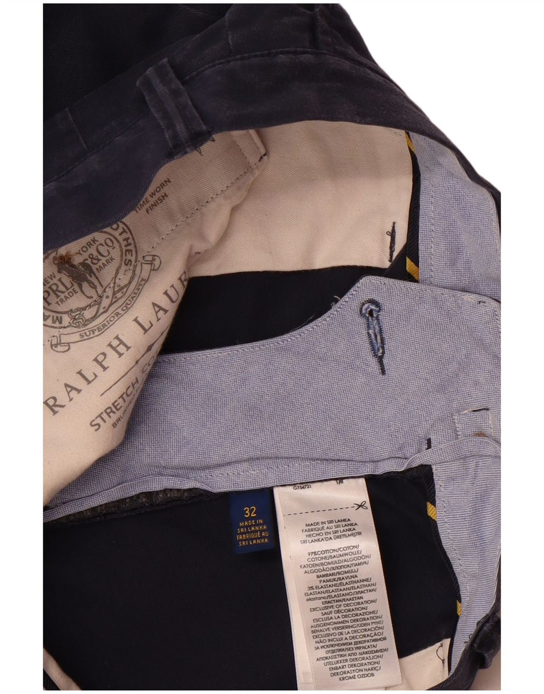 Polo Ralph Lauren Pantalones cortos chinos para hombre W32 Algodón azul marino mediano