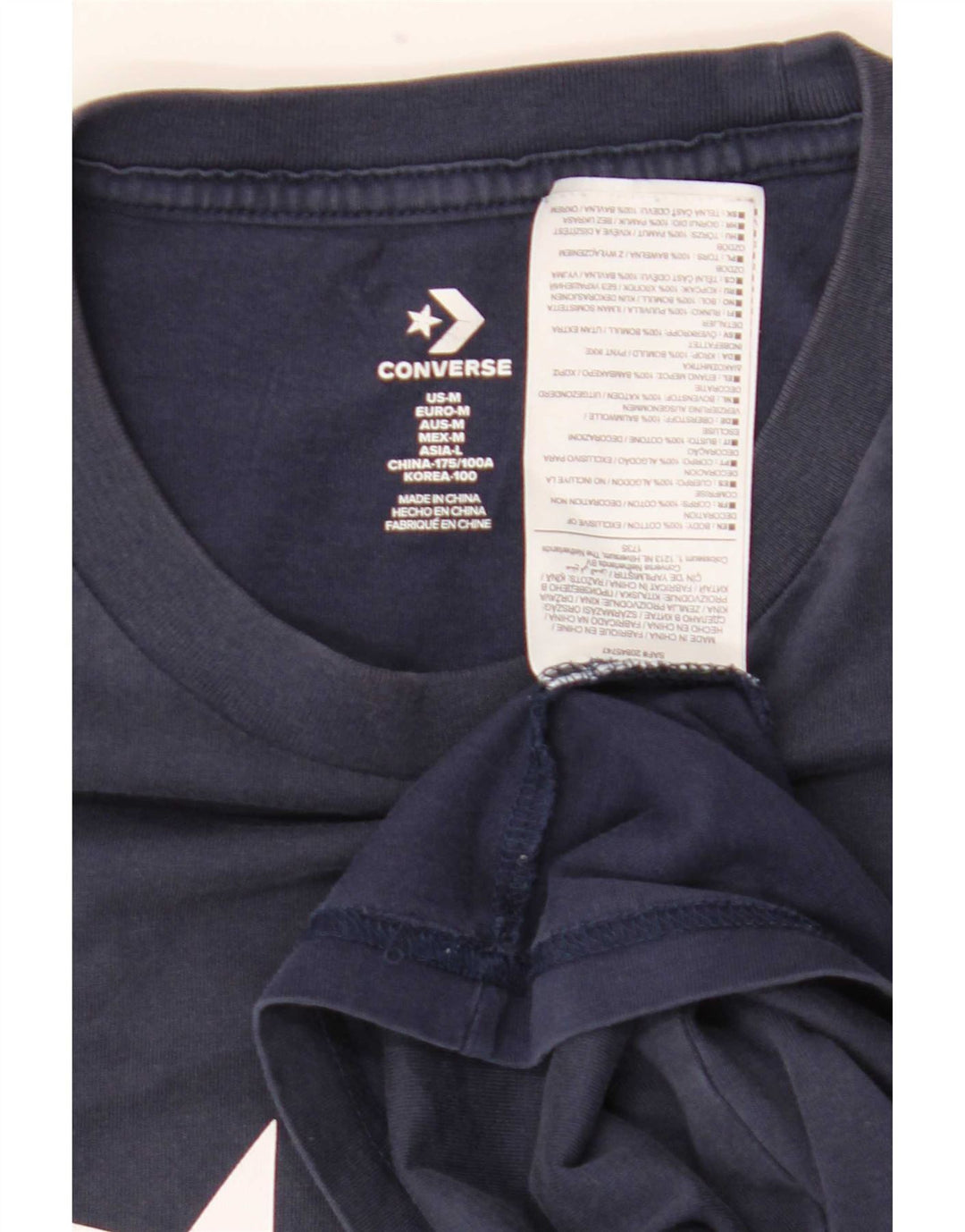 Converse Hombre Camiseta Gráfica Top Medio Azul Marino Algodón