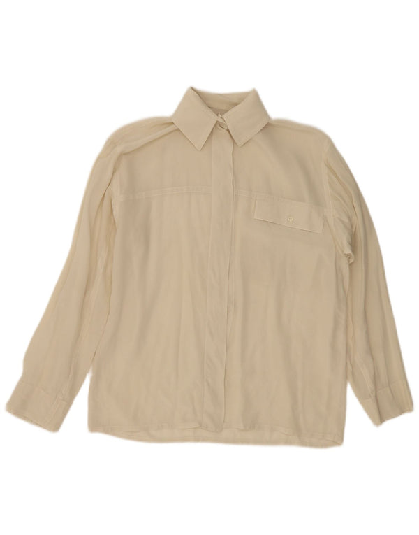 Vintage mujer camisa blusa Reino Unido 12 Medio Beige
