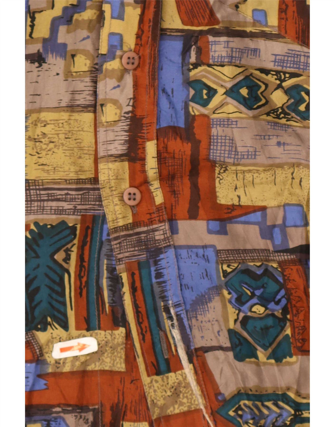 Vintage hombres camisa de manga corta grande multicolor patchwork seda