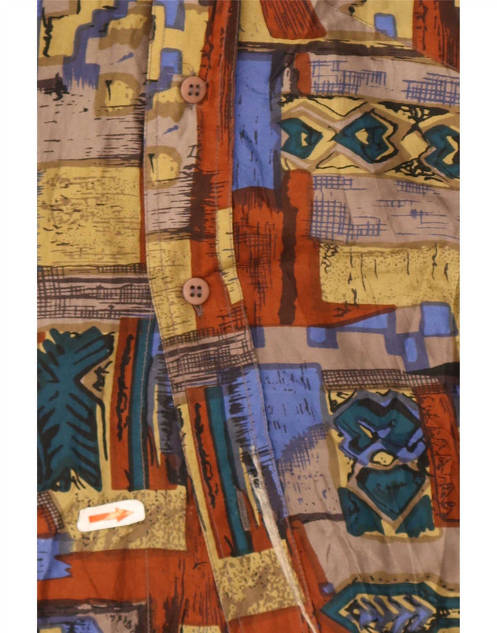Vintage hombres camisa de manga corta grande multicolor patchwork seda