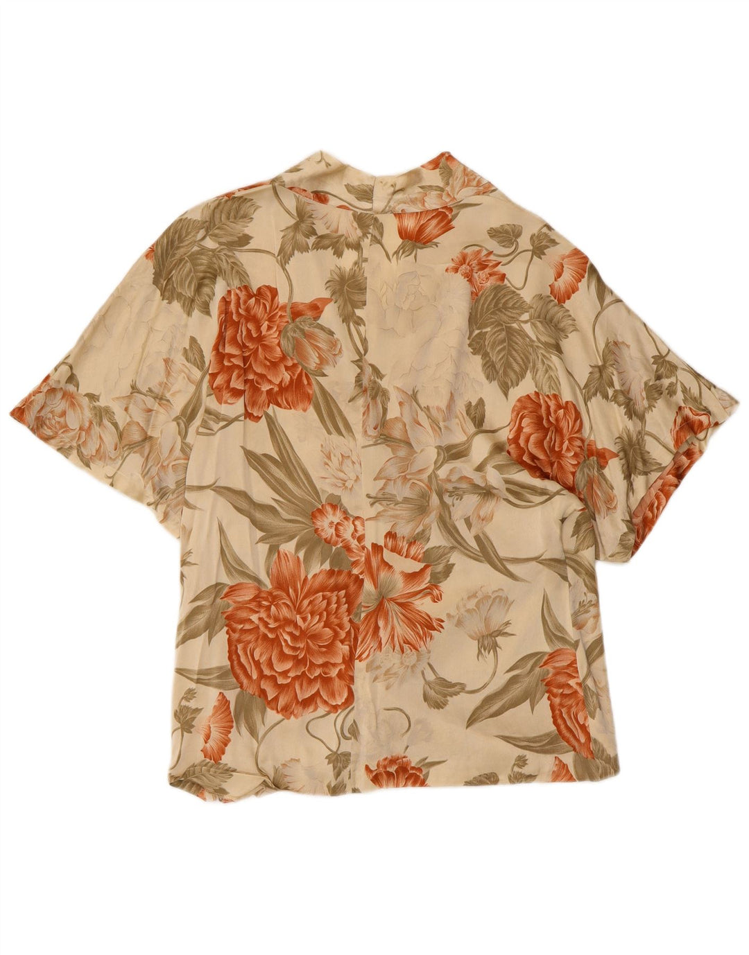 VINTAGE Blusa de Mujer Top Reino Unido 12 Verde Medio Floral