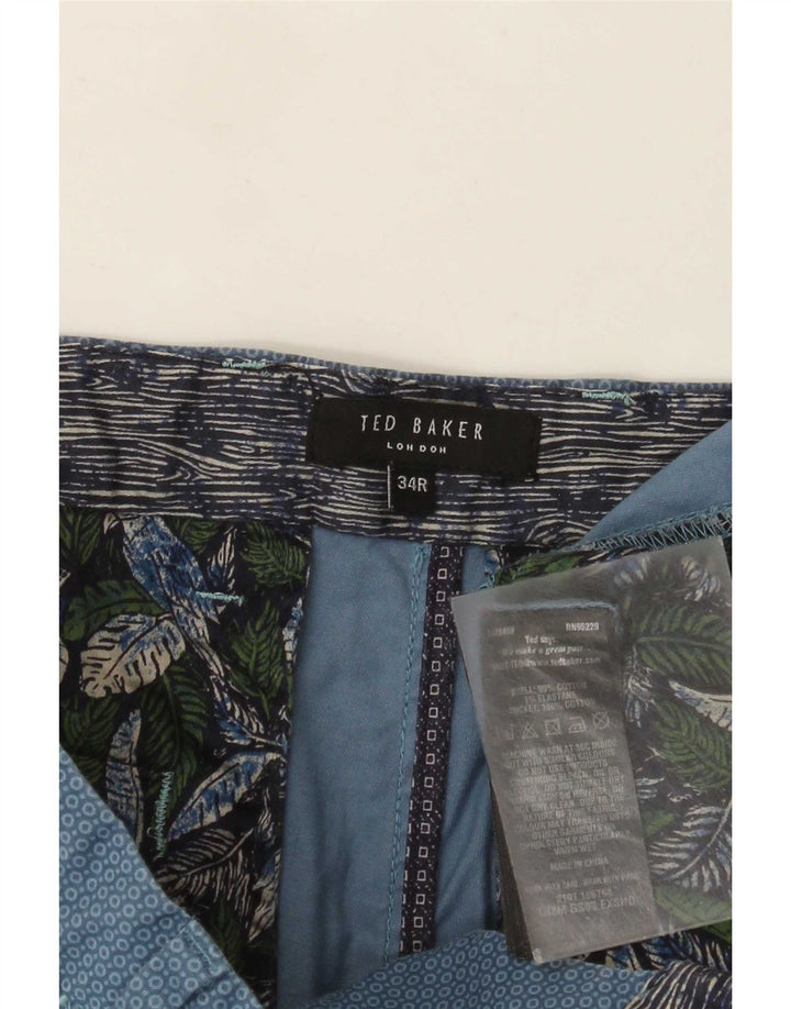 Ted Baker Pantalones cortos chinos para hombre W34 Algodón geométrico azul grande