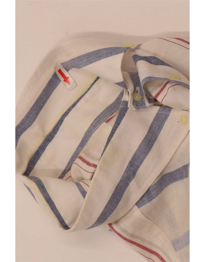 Camisa Lacoste Hombre Manga Corta Talla 42 Grande Lino Rayas Blancas