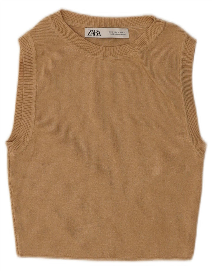 Zara Mujer Crop Vest Top UK 8 Small Marrón Viscosa