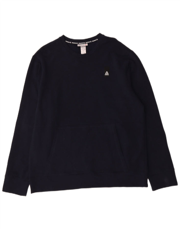 Reebok Hombre Sudadera Jumper Grande Azul Marino Algodón