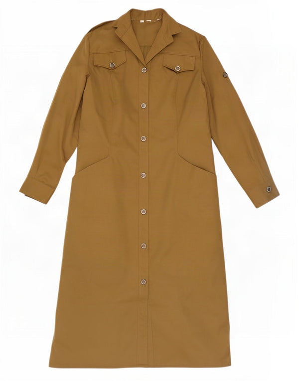 Vintage mujer manga larga camisa vestido Reino Unido 12 Medio Beige
