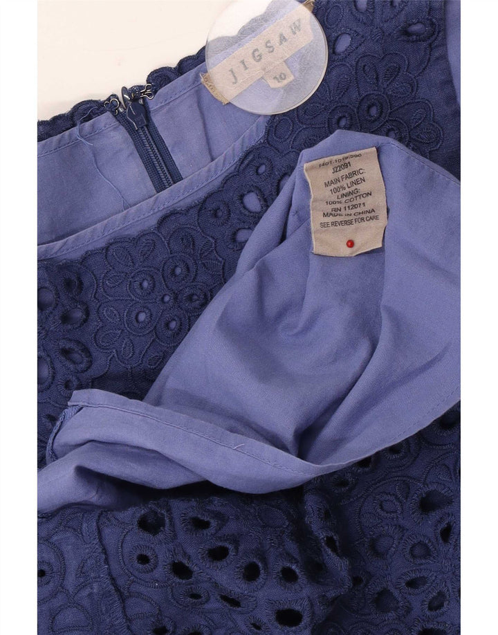 Jigsaw Vestido básico sin mangas para mujer UK 10 Small Azul marino Floral Linen